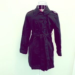 Girls Hartstrings Black Belted Peacoat, Size 10/12